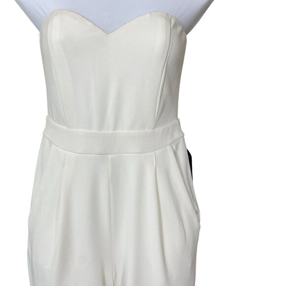 Express Strapless Lined Ivory Jumpsuit Exposed Back Zip Pockets Boning Sz O NWT - Picture 5 of 9
